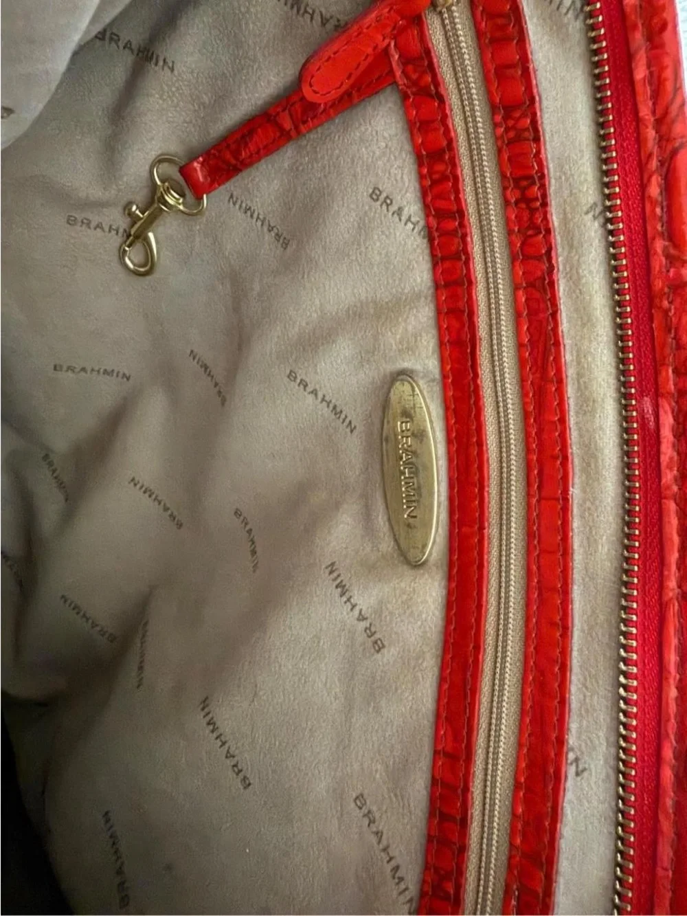 BRAHMIN Asher Red Croc-Embossed Tote Bag